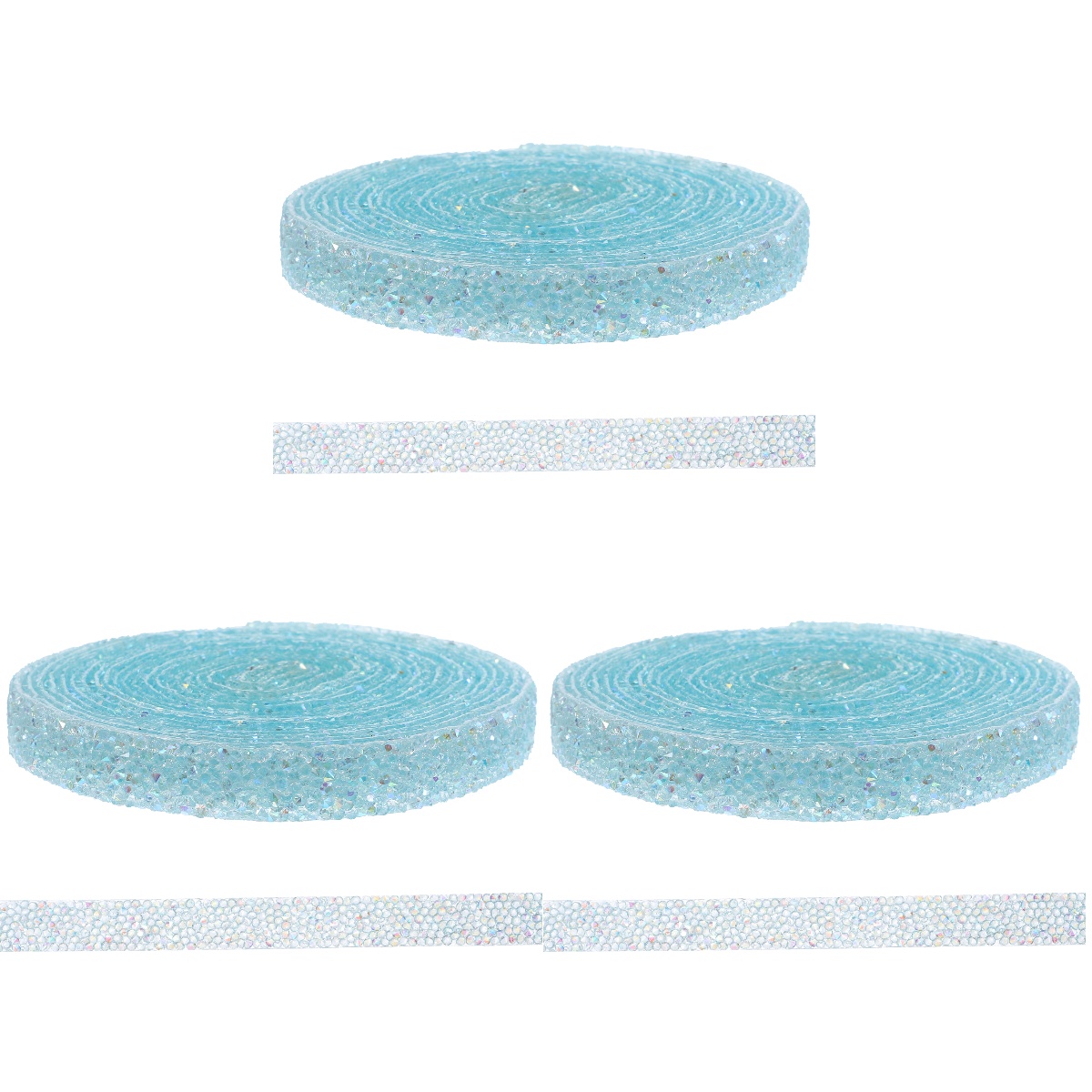 3 Rolls Sky Adhesive Rhinestone Tape, Drill Ribbon for Crafting, Decoration, Sparkling Embellishments