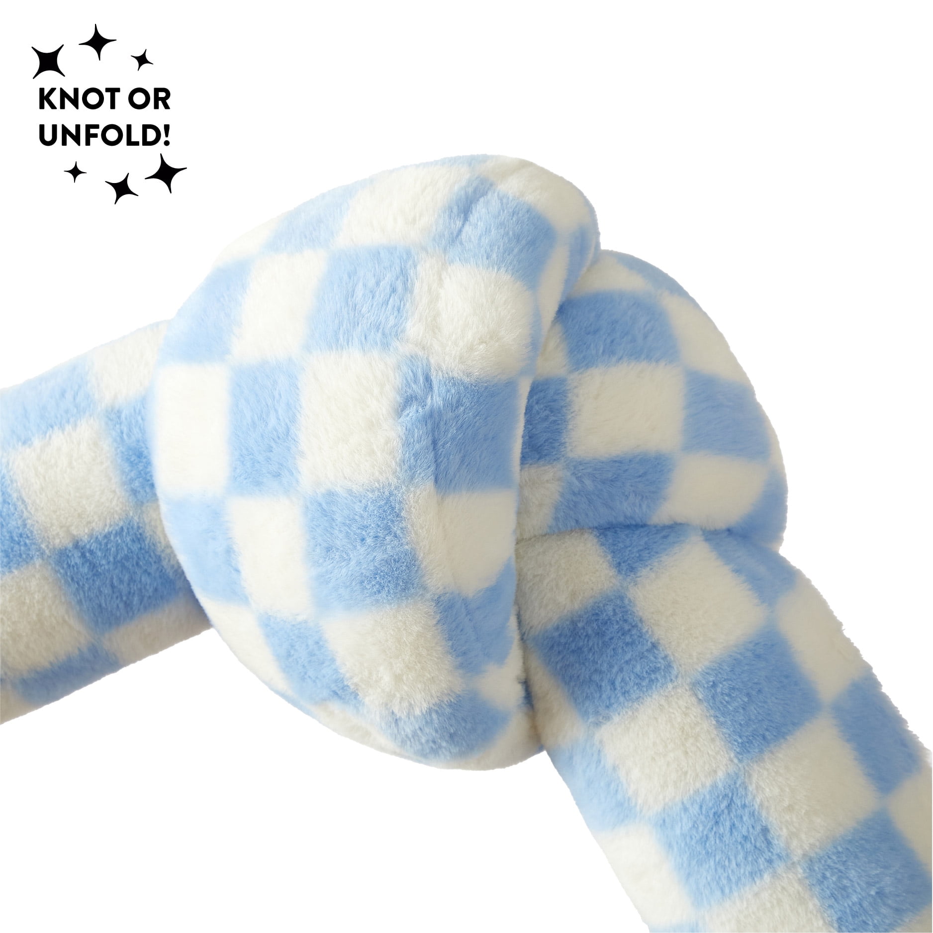 Mainstays Blue Checkered Knot Faux Fur Body Pillow, 22" L x 11" W
