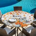 thumbnail image 6 of Fall Pumpkin Round Tablecloth, Fitted Table Cover with Elastic for 36"-44" Round Tables, Orange White Thanksgiving Maple Leaf Table Cloth Outdoor Indoor Dinning Party Waterproof Tablecloths, 6 of 7