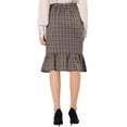 thumbnail image 3 of INSPIRE CHIC Women's Plaid Button Closure Elastic Waist Back Ruffle Fishtail Skirt S Brown, 3 of 6