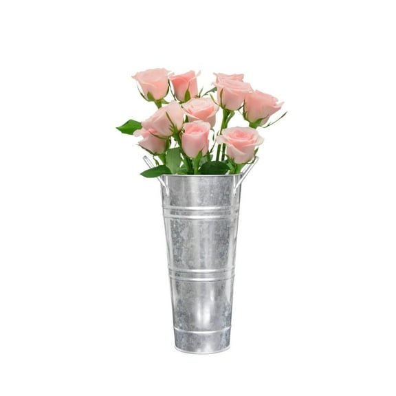 Decorative Tall Flower Bucket,HXRH Galvanized Metal Vases for Wedding,9.8x4.3x3In Farmhouse Flower Vases for Home,Garden Decor