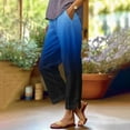thumbnail image 4 of Olyvenn Gradient Linen Pants for Women Summer Elastic Waist Straight Leg Plus Size Crop Button Casual Beach Trousers with Pockets Blue M, 4 of 6