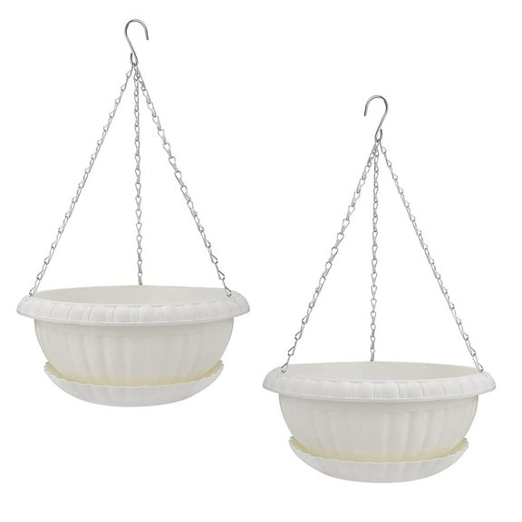 DINHEAROM Hanging Flowerpot with Tray White Plastic for Plant Placement 2Pcs 11X11in