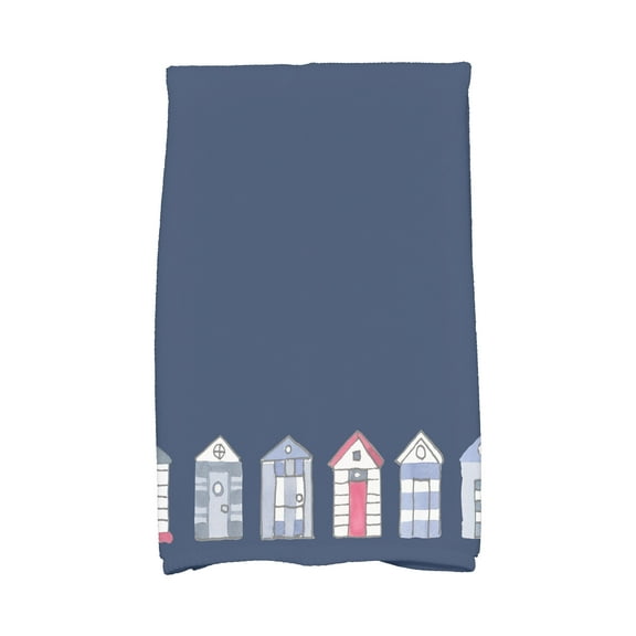Simply Daisy, 16 x 25 Inch, Beach Huts, Geometric Print Kitchen Towel, Navy Blue