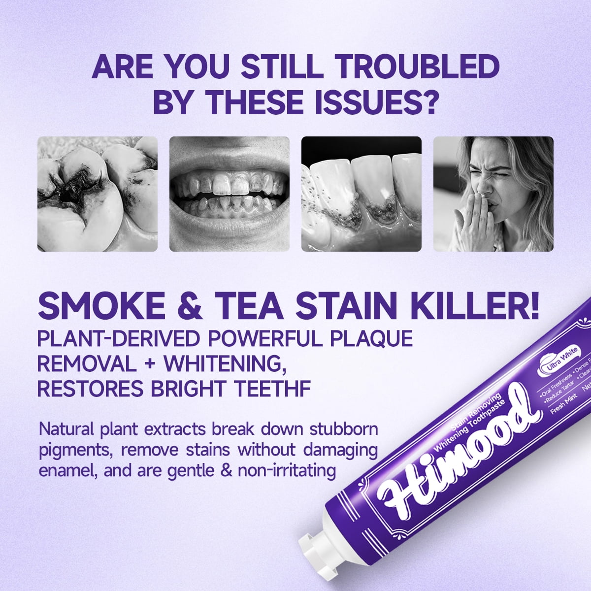 Himood 6PCS Whitening Toothpaste Plant Extract Gentle,Anti-inflammatory and Soothing Without Fluoride, Refreshing Mint Flavor, Suitable for Adults 3.53OZ