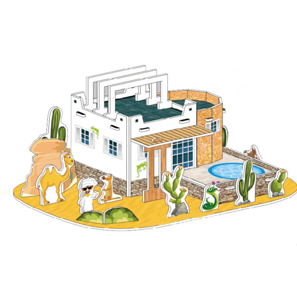 lazinem Kids 3D Puzzle Paper DIY Fun Board Early Learning Architectural House Gift for Boys Girls Children Child 3-D Puzzles 