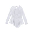 thumbnail image 4 of Nyeemya Robe de Patinage à Paillettes pour Filles Manches Longues en Maille Jupe de Danse Ballet Blanc 10, 4 of 5