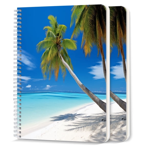 Spiral Notebook,College Ruled Journal,8.26" x 5.71" 50 Sheets/100 Pages,2 Pack - Tropical Beach With Palm Trees And Crystal-Clear Turquoise Water