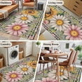 thumbnail image 5 of 2.7'x5' Area Rugs, Vintage Daisy Floral Indoor Outdoor Area Rug for Living Room Bedroom, Spring Flowers Botanical Leaves Checkered Wooden Bathroom Rugs Kitchen Floor Carpet Mats Home Decor Aesthetic, 5 of 8