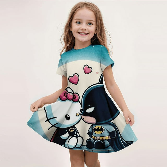 Nouvel Été Kuromi & Hello Kitty Robe Print Parti Robes Enfants Filles Cadeaux d'Anniversaire Enfants Robe Fille Vêtements de Mode FGS