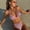Pink, variant on Women Sparkle Sequin Triangle Bikini Set, Adjustable Backless Halter Strap Top & High Cut Bottom Two-Piece Swimsuit