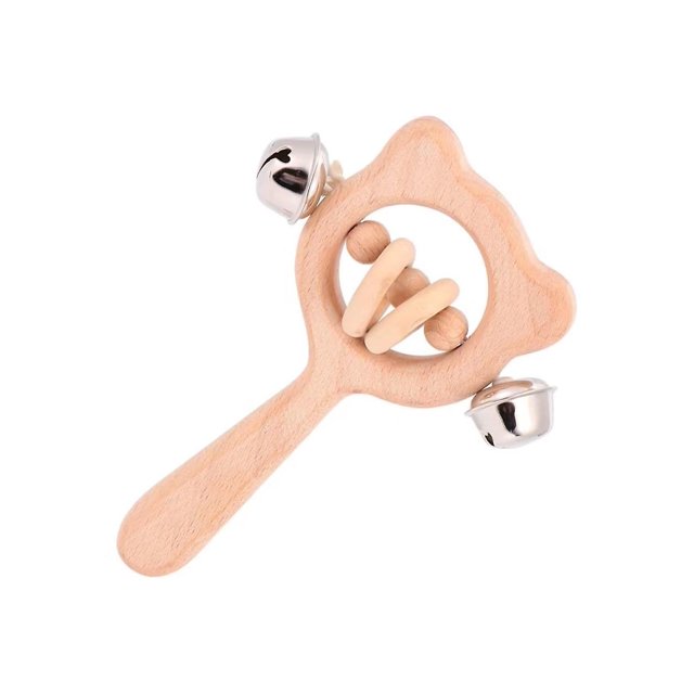 Sonajero de madera para bebé, mano de Navidad, cascabeles, patrón de oso, sonajero de madera de dibujos animados, juguetes para bebés recién nacidos, regalos de fiesta para ni?os peque?os (1 pieza, madera C ShuxiuWang 8390614260788