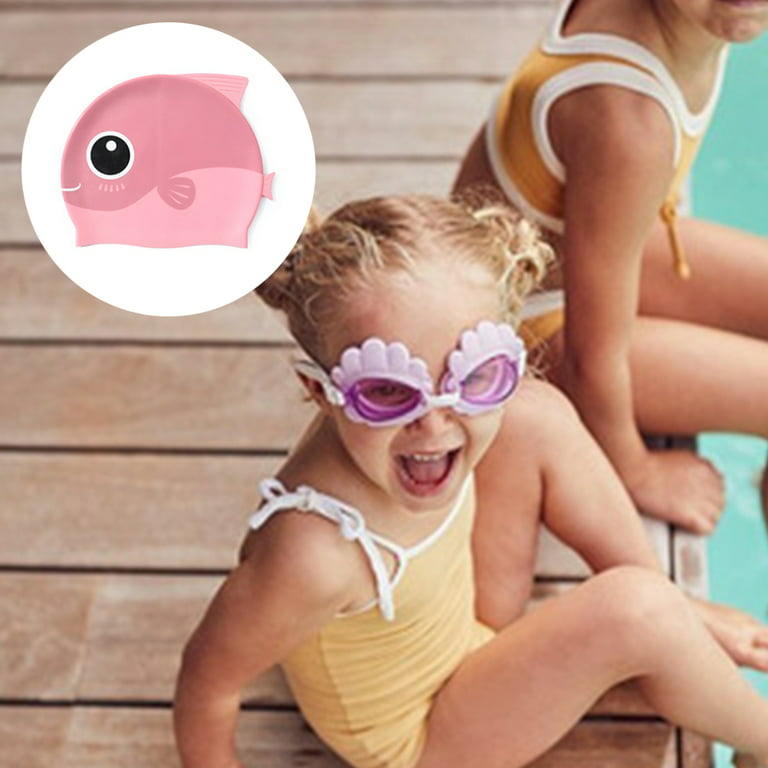 Swim Cap Kids-1 Pack Silicone Fun Swim Caps for Girls and Boys, Kids Swimming  Hats with Cartoon Sharks & Minnows DesignC 