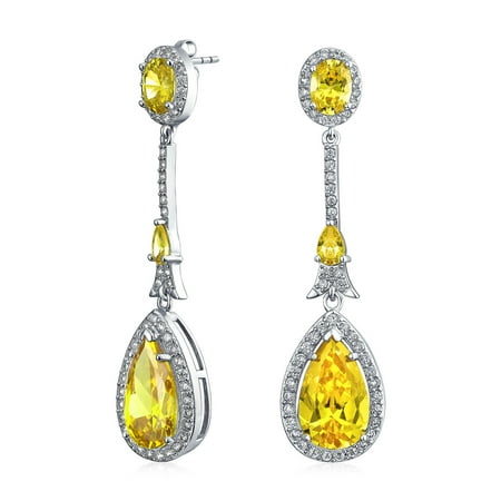 Long Dangle Drop Chandelier Earrings Art Deco Style Long Teardrop Statement AAA CZ Chandelier Dangle Earrings For Women For Prom Silver Plated More Colors ()