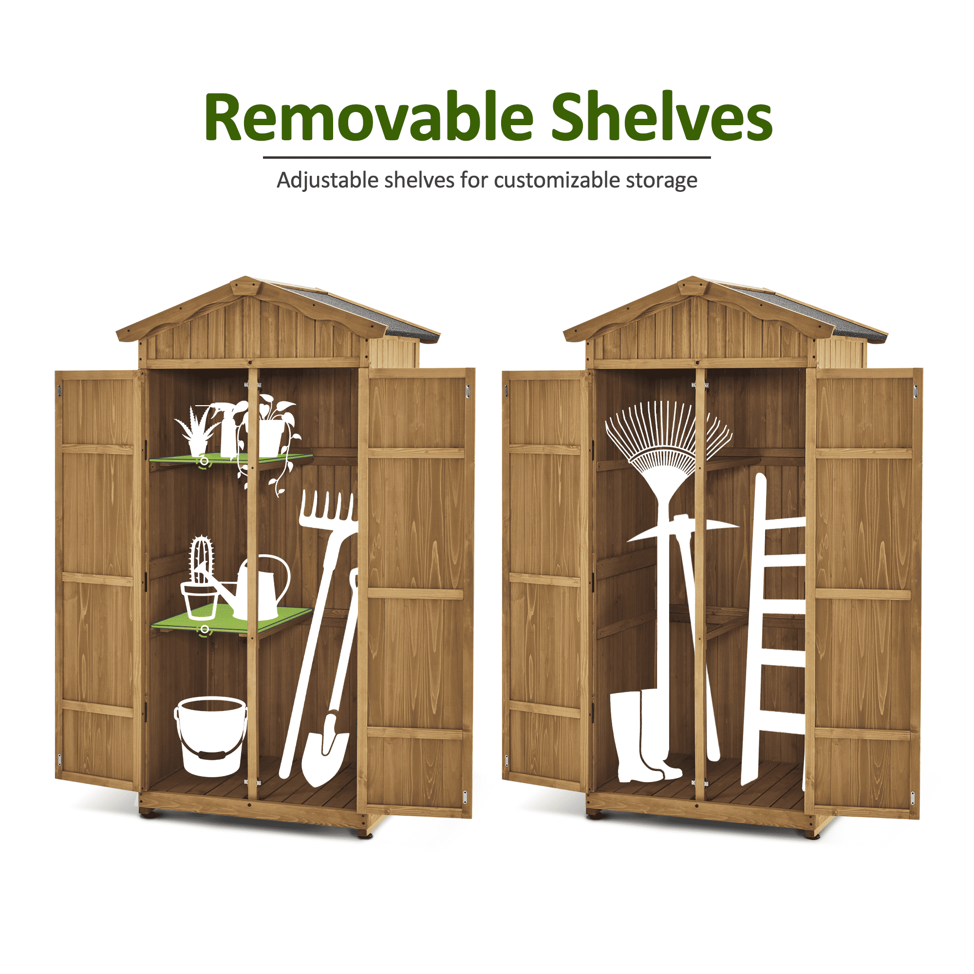 MCombo 75'' Outdoor Storage Cabinet, Lockable Wooden Storage Shed with Removable Shelves, Tall Tool Shed with Waterproof Asphalt Roof for Yard, Garden, Patio, Lawn 1165