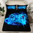 thumbnail image 2 of Feelyou Neon Blue Gamepad Full Size Sheets for Kid, Modern Game Lover Bed Sheets, Stripes Geometric Sheet Sets, Super Cozy Room Decor, 4 Pieces, 2 of 7