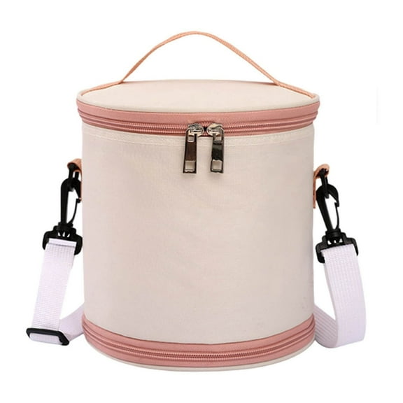 Round Bento Bag, Large Capacity Insulated Waterproof Lunch Tote Lunch Bag for Women and Men Travel Picnic, Vacuum Cup and Lunch Box, Beige