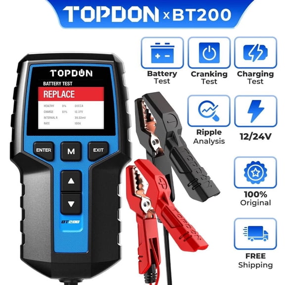 TOPDON BT200 Car Battery Tester 24V 12V Load Tester, Digital Auto Battery Analyzer Easy To Use