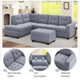 thumbnail image 3 of Sectional Sofa with Storage Ottoman and Reversible Chaise Lounge, L-Shaped Tufted Cushion Corner Sofa with 2 Cup Holders 3 Piece Velvet Sectional Sleeper Sofa Modern Couch Set for Living Room, Gray, 3 of 7