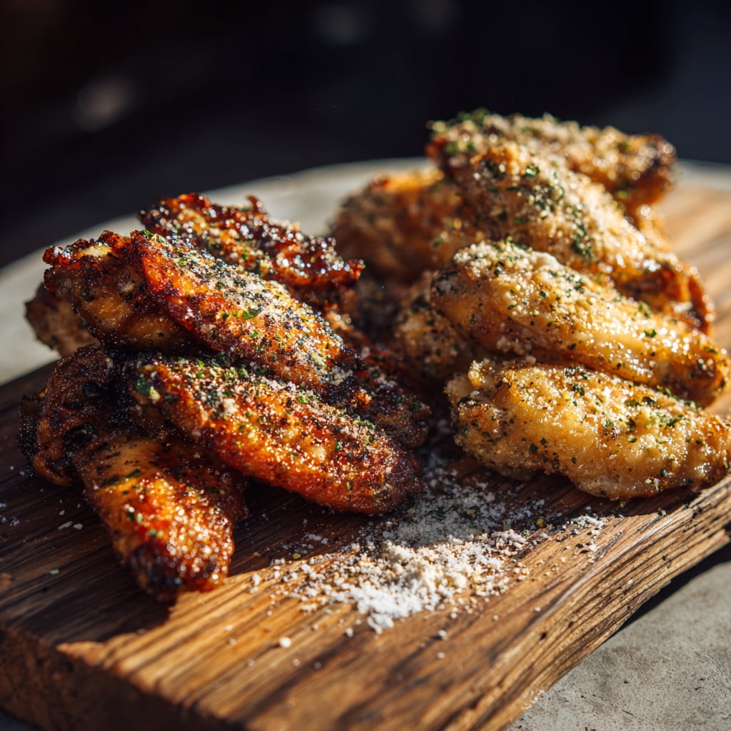 Grumpy Butcher Heritage Chicken Wings, 2 Flavors Garlic Parmesan and Smoky Salt & Pepper, Fully Cooked & Microwaveable, 2 Pack (20 oz each)