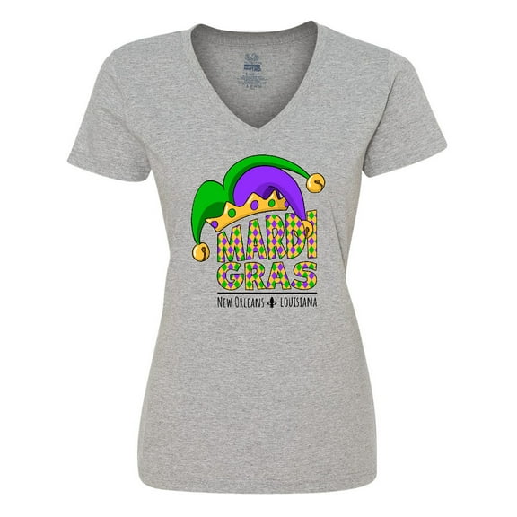 Inktastic Mardi Gras New Orleans Louisiana Jester Hat Women's V-Neck T-Shirt