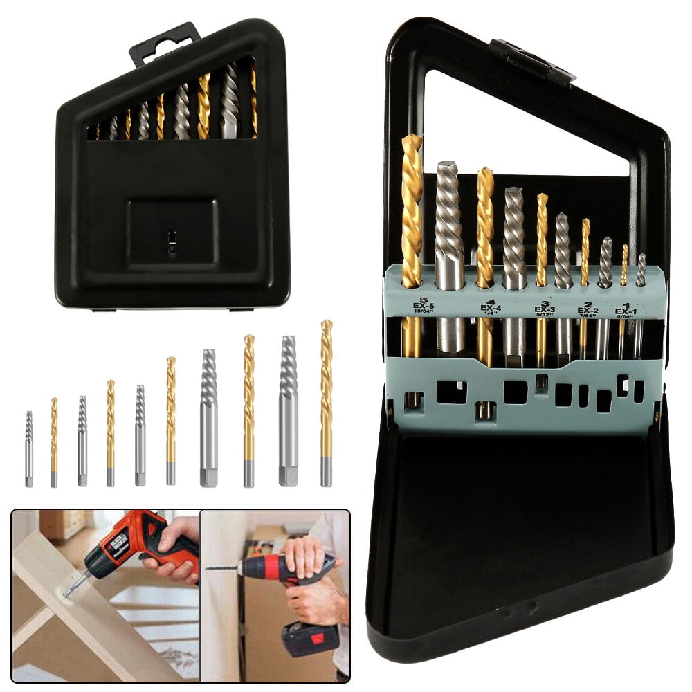 Pluokvzr 10PCS Screw Extractor and Left Hand Cobalt Drill Bit Set