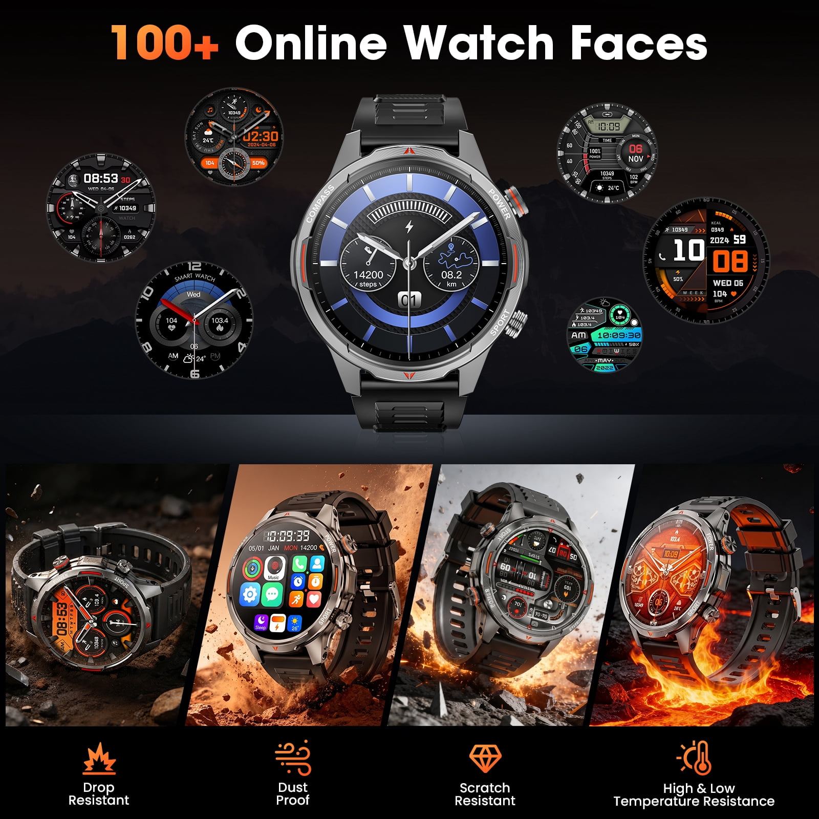Haulvean Smart Watch 1.7" Smartwatch (Metal Body) with 1000mAh Battery/IP68 Waterproof/100+ Sports Modes, Outdoor Sports, Fitness Tracker fits for Android and iPhone Devices (Black)