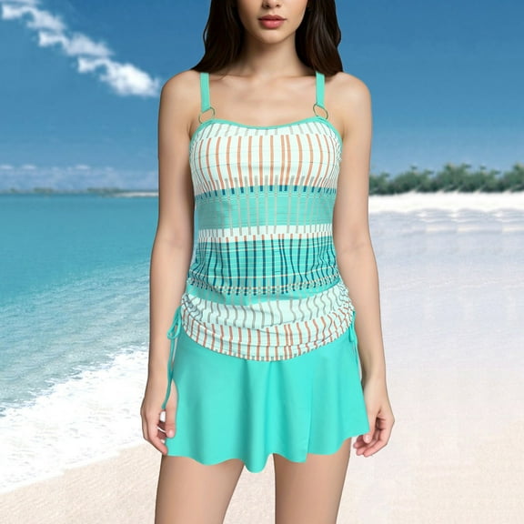 CaiJunJia Womens Tankini Swimsuits Tummy Control Bathing Suits Two Piece Tankini Top with Swim Dress for Women