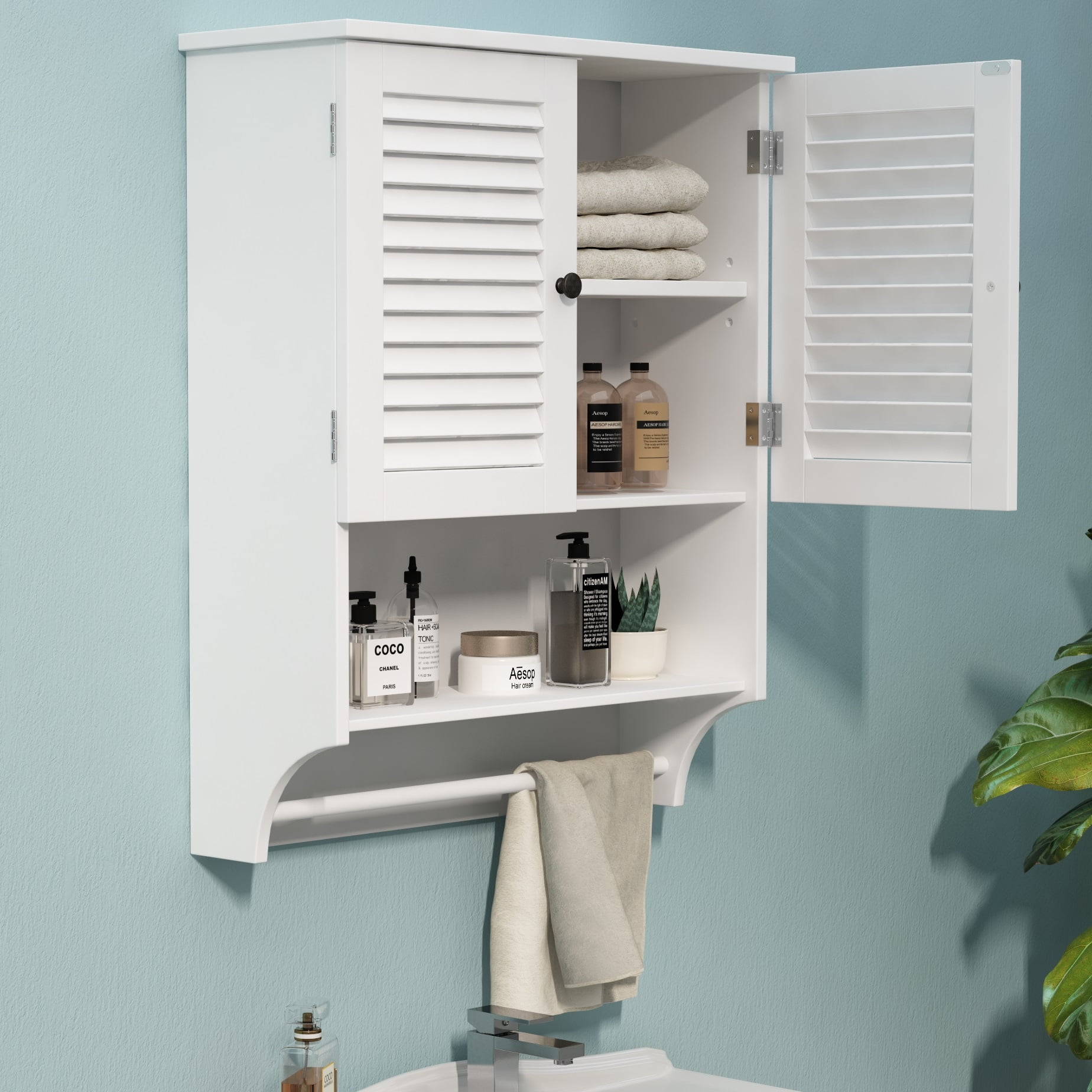 Treocho Bathroom Wall Cabinet, Medicine Cabinet with Door and Open