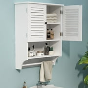 ChooChoo Bathroom Medicine Cabinet 2-Door Wall Cabinet Wood Hanging Cabinet with Adjustable Shelves and Towels Bar (White)