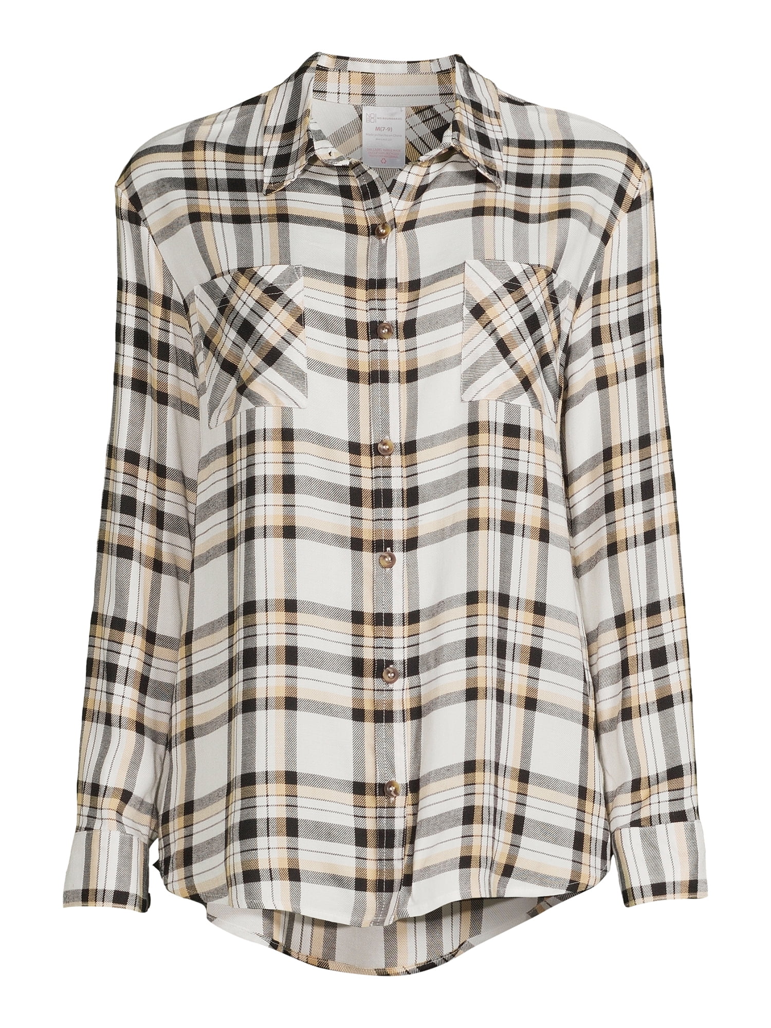 No Boundaries Juniors' Button-Front Plaid Shirt