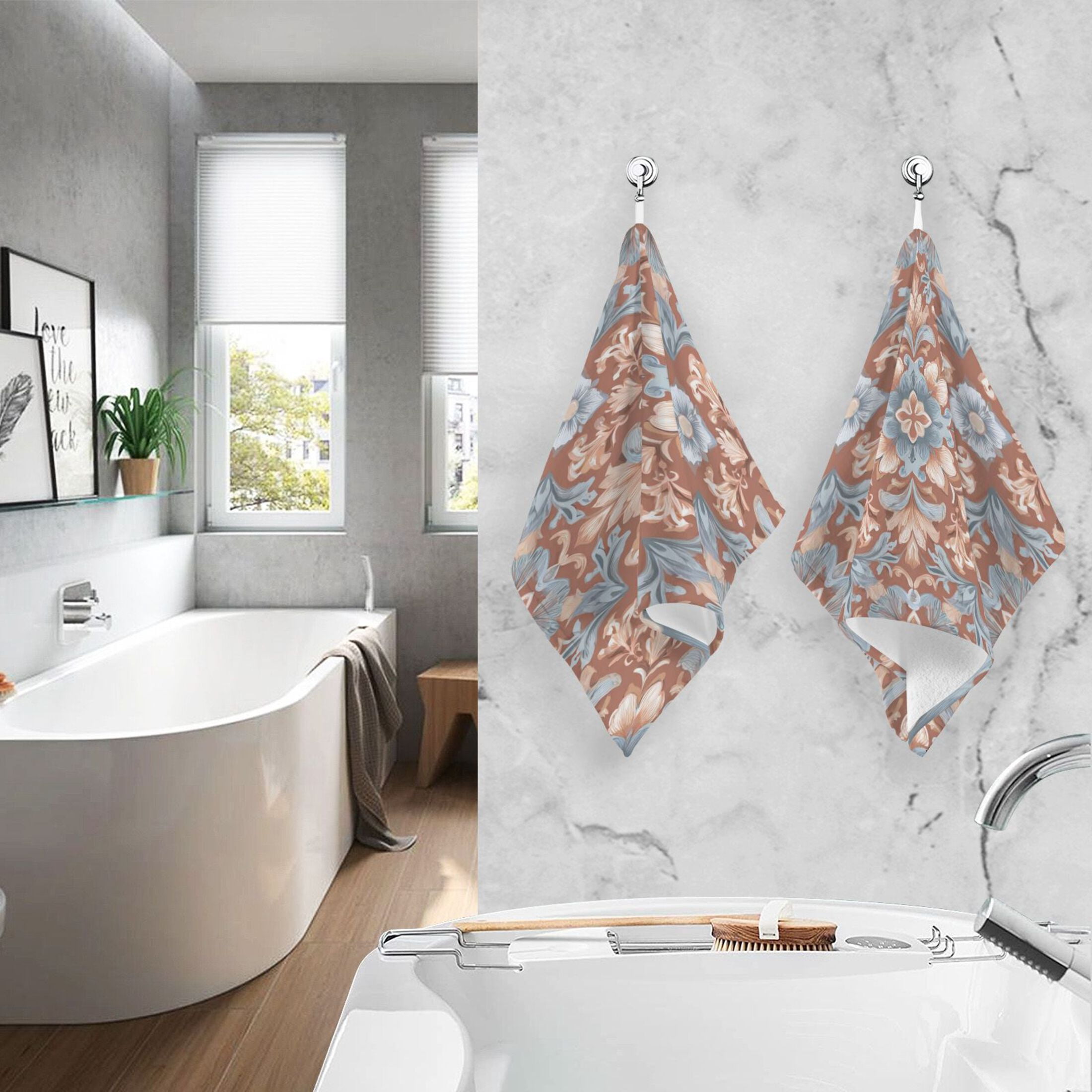 2 Pieces of Cotton Towel Face Towel Set Hand Towel Bath Towel Cotton Bath Towel Sets Terracotta Tile Ornate Details
