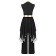 thumbnail image 5 of Miutii Girls Lyrical Praise Dance Outfits 2pcs Shiny Metallic Sleeveless Asymmetrical Hem Dress with Pants Modern Dance Set Black 6, 5 of 6