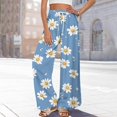 thumbnail image 2 of WTOBBY Women's Floral Print Wide Leg Pants with High Waist Drawstring Loose Casual Design and Side Pockets for Comfortable Summer Wear ,Blue S, 2 of 7