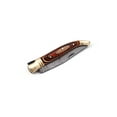 thumbnail image 5 of Damascus steel folding knife with leather sheath, 8.5 inches long laguiole pocket knife with 4 inches long Damascus steel Blade, 4.5 inches Brown multi shade wood scale with Brass bolster and pommel, 5 of 5