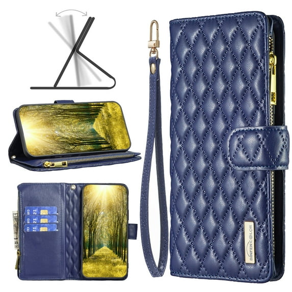Elegant Wallet Case Compatible with Samsung Galaxy S20 (6.2 inch), Premium PU Leather Zipper Flip Folio Wallet with Wrist Strap Magnetic Closure Built-in Kickstand Protective Case (Blue)