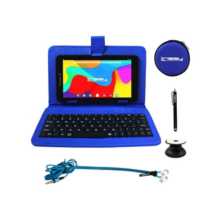 Linsay 7" 64GB Tablet Android 13 with Keyboard case Blue, Bluetooth, Earphones, Pop Holder and Pen Stylus Google Certified Super Bundle