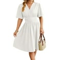 thumbnail image 3 of Robe Femme Été Décolleté en V Profond Élégante Mini-Robe à Volants Robe Taille Robes Blanc m, 3 of 10