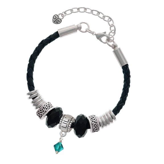Delight Jewelry December - Teal Crystal Bicone Lil Sister Celtic Knot Leather Bead Bracelet, 7" 2" Extender