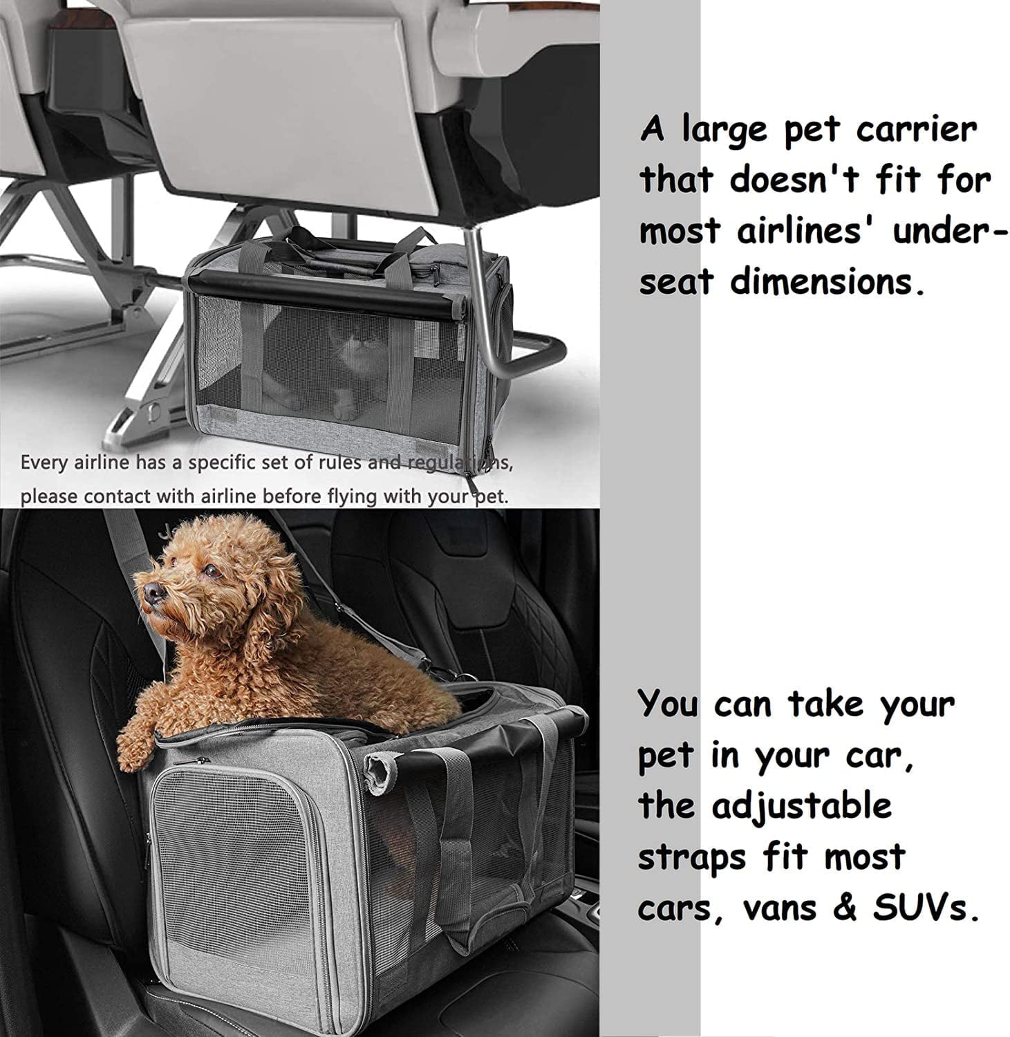 Cat Carriers for Large Cats 20 lbs+ Soft Pet Carrier for Small Dog/Durable 2 Kitty Travel Bag/Medium Big Cats Puppy 15 Pounds/Softside Cat Carrier Large