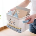 thumbnail image 3 of Set Of 2 Foldable Cotton Linen Storage Baskets Small Waterproof Storage Boxes For Organizing Toys Makeups Accessories - Cute Cat, Blue & Green, 3 of 5