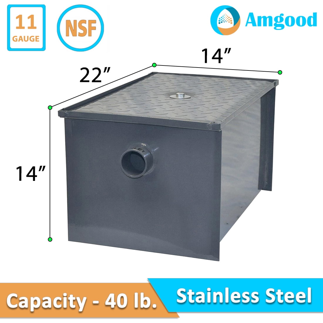 40 LB Carbon Steel Grease Trap Interceptor for Restaurant Under Sink Kitchen | 20 GPM | NSF
