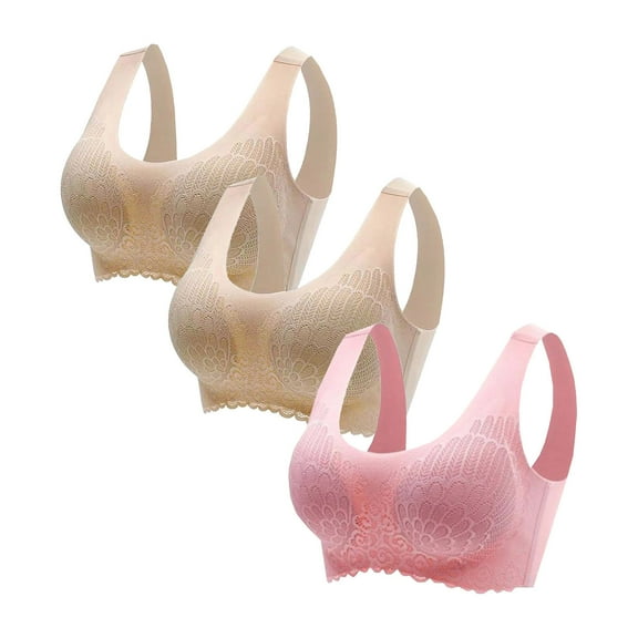 Bigersell Longline Bras for Women Wireless Bra Ladies Bras No Underwire Bra Style B47 Workout Bras Women Padded Bra Feature Training Bra for Girls Hook & Eye Bra Closure , Pink L