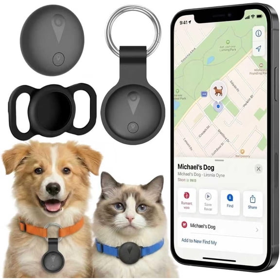 GPS Tracker for Dogs and Cats, Smart Collar with Real-Time Locator with Holder, Pet Location Tracker, No Monthly Fee / No SIM Card, Works with iOS Find My, Ultra-Slim, IP68 Waterproof, Reliable
