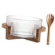thumbnail image 1 of Envalga de vidrio Tazón de fruta decorativa con base de madera Servir ensalada de tazón para servir utensilios para la mesa de la mesa sala de estar, 1 of 8