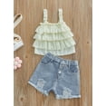 thumbnail image 2 of Caoirhny Toddler Girls 2Pcs Summer Outfits, Sleeveless Ruffle Tank Tops + Ripped Denim Shorts Set, 2 of 9