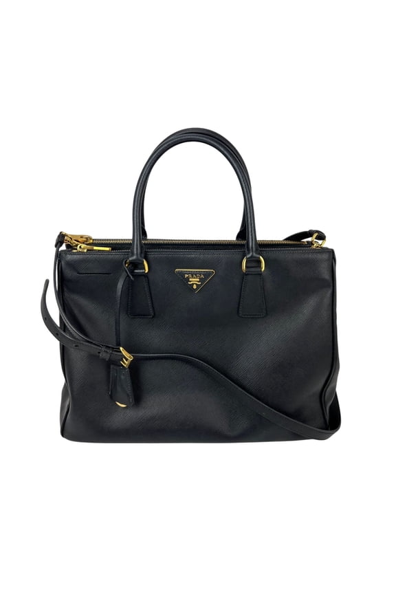 Pre-Owned Prada Saffiano Leather Double Zip Black Tote Bag