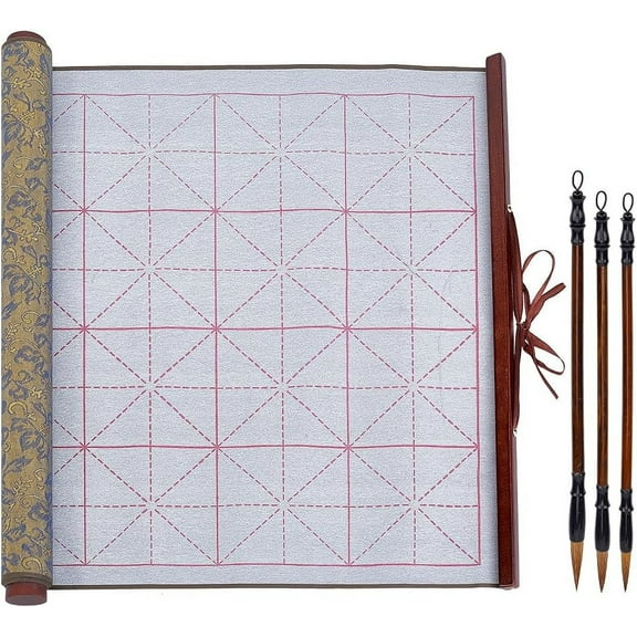 Chinese Calligraphy Kits Including Chinese Calligraphy Brushes Pen and Water Writing Cloth Mixed Color 39.5x91.3x0.03~2.75cm 1pc