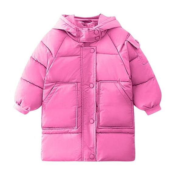 Cethrio Girls Puffer Jackets, Mid-length Warm Zip up Windproof Winter Coats Outerwear Hot Pink Size 7-8