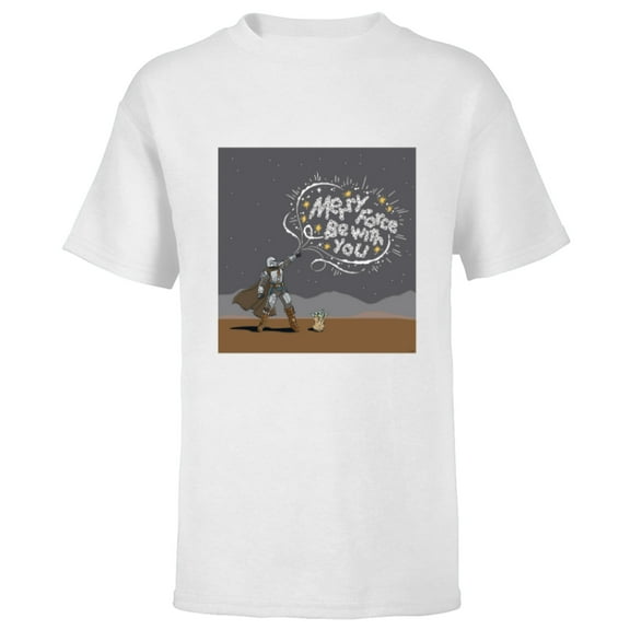 Star Wars Mando & Grogu Christmas Merry Force Be With You - Short Sleeve T-Shirt for Kids - Customized-White